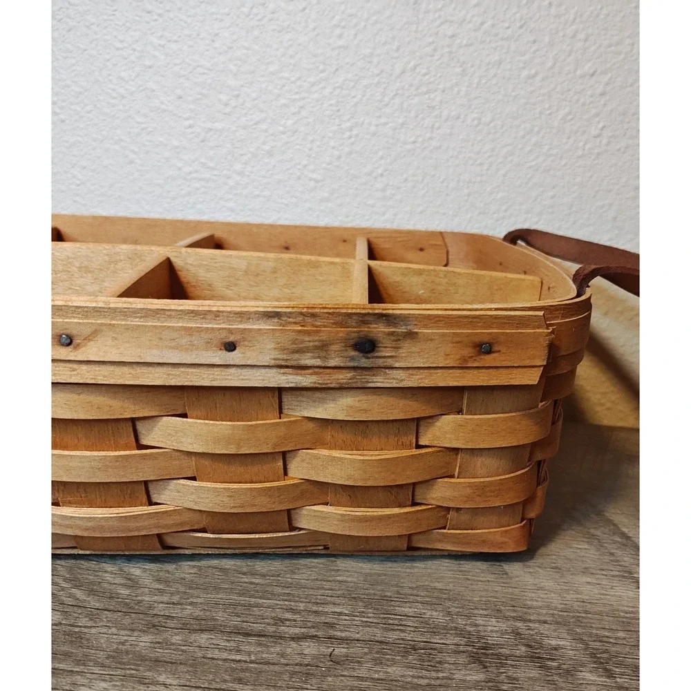 Longaberger 1995 Storage Solutions‎ Woven Wood Basket 8 Leather Handles Signed